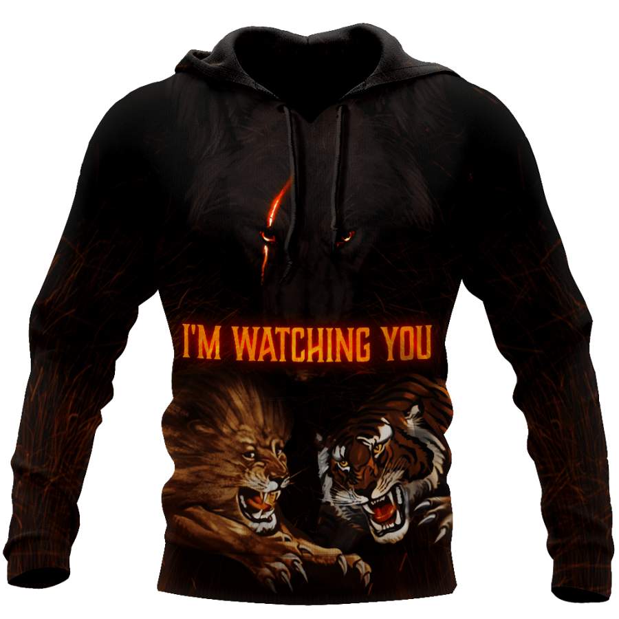 Wolf I Am Watching You All 3D Over Printed Unisex Hoodie ML