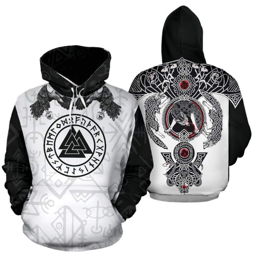 Viking Hoodie – Fenrir Wolf Black and White