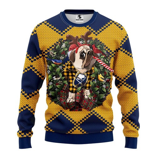 Buffalo Sabres Pug Dog Christmas Gift For Fan Ugly Wool Sweater Christmas