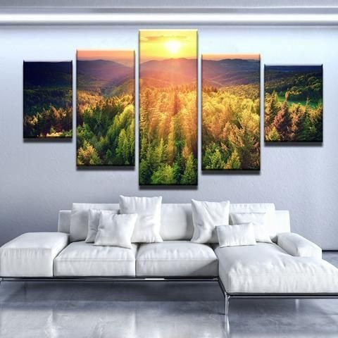 Mountain Woods Nature 5 Panel Canvas Art Wall Decor