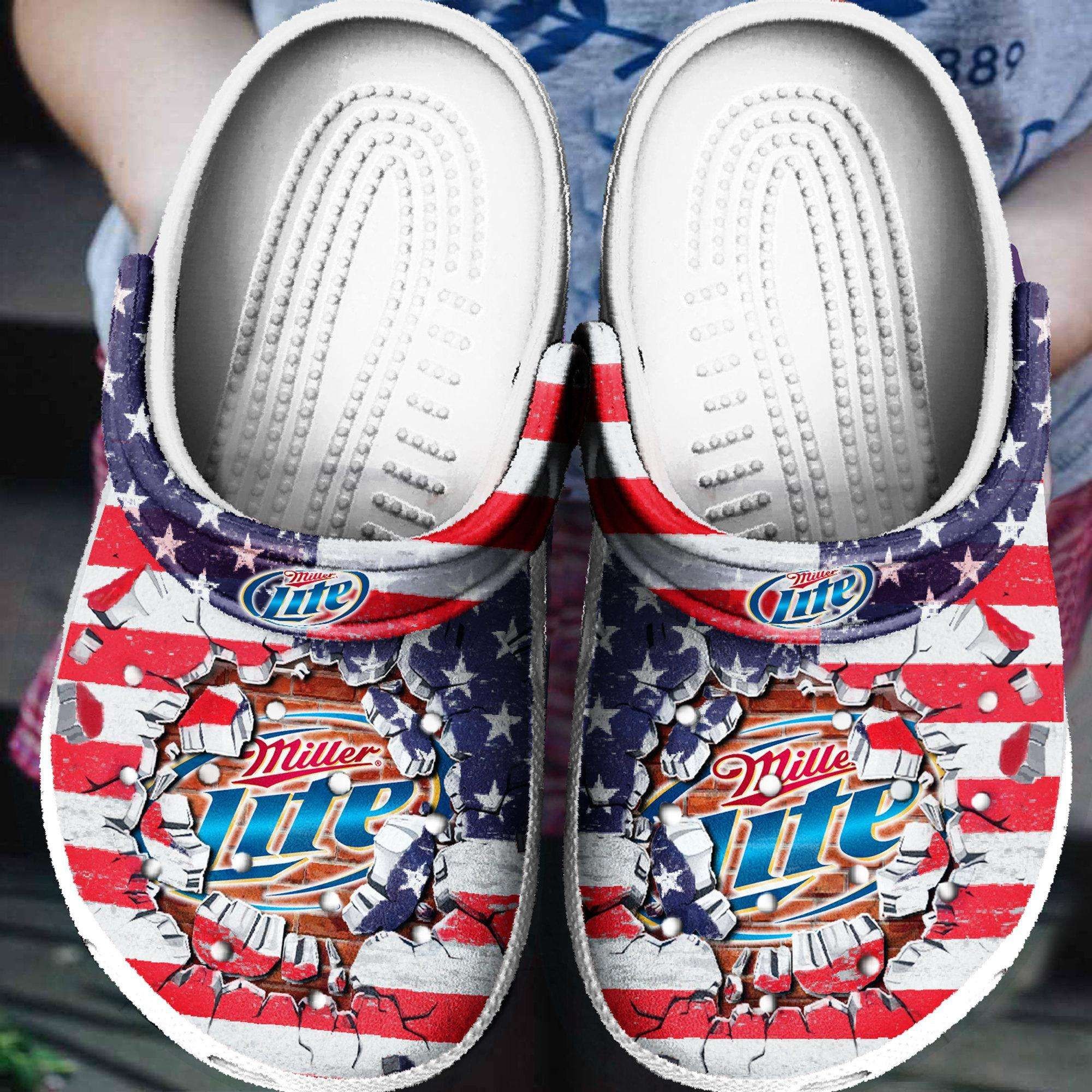 American Flag And Miller Lite Rubber Clogs Clogband Clogs, Comfy Footwear