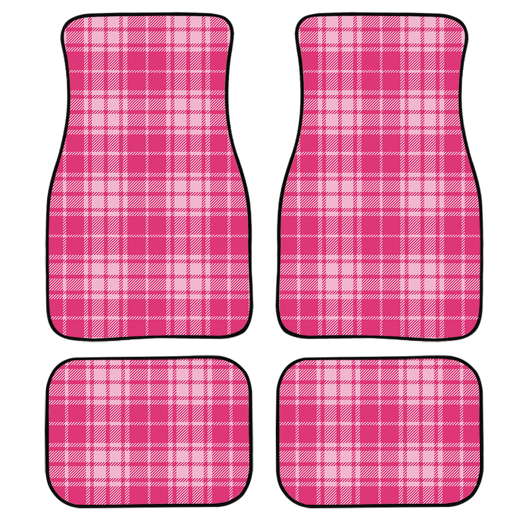 Pink Tartan Pattern Print Front And Back Car Floor Mats, Front Car Mat