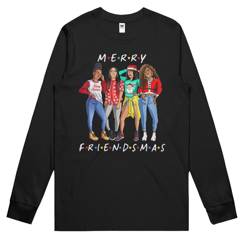 Melanin Girls Merry Friendsmas Christmas Long Sleeve T Shirts