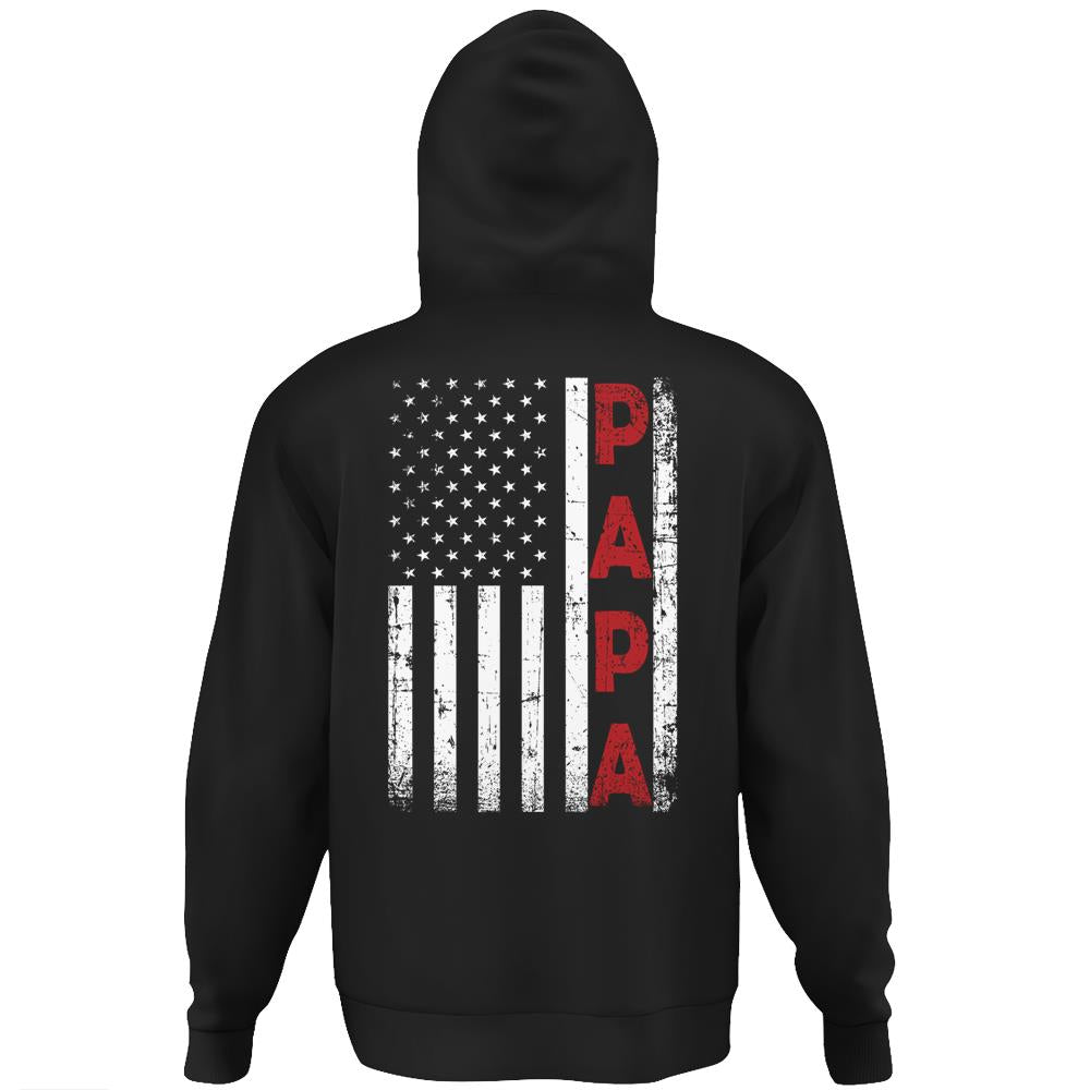 Mens Proud Papa Usa Flag Fathers Day Gifts From Grandchildren Hoodie Print On Back