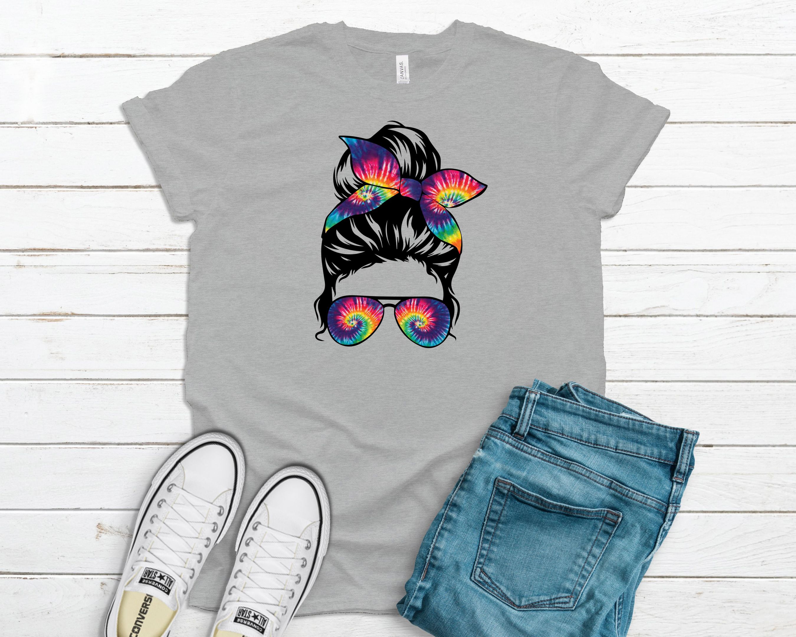 Tie Dye Messy Bun Hippie Shirt, Flower Child Shirt, Gypsy Shirt, Messy Bun Shirt, Messy Hair Shirt, Tie Dye Shirt