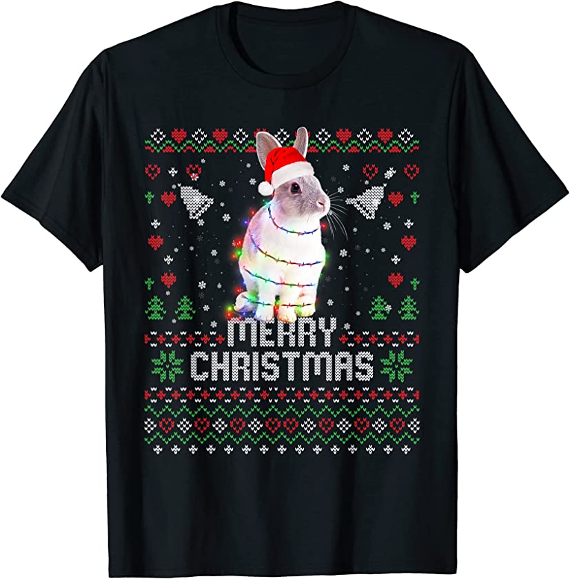 Rabbit Santa Hat Animal Christmas Tree Lights Holiday Santa T-Shirt