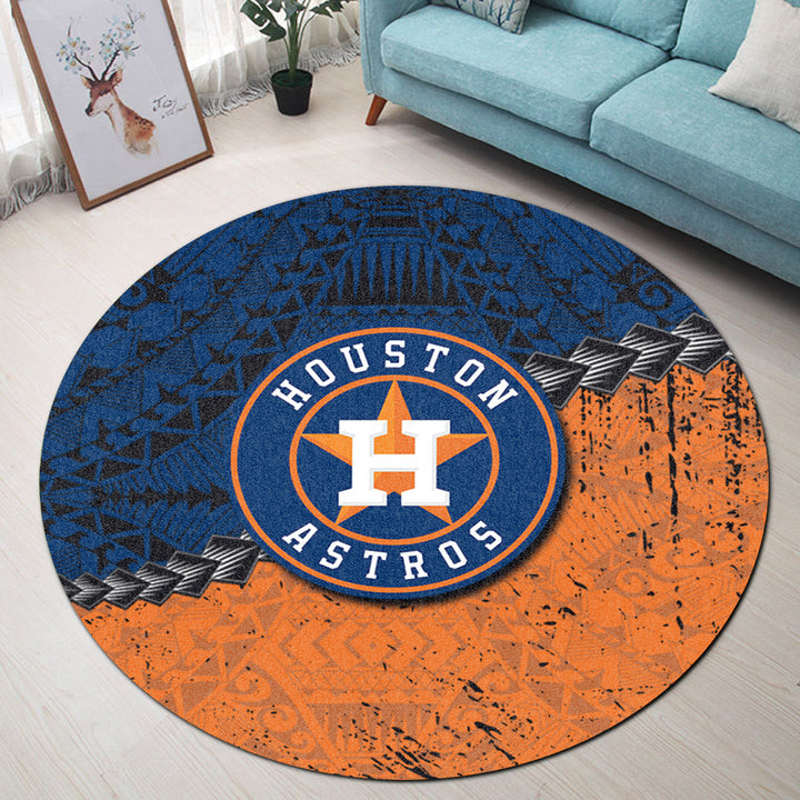 Houston Astros Round Rug Grunge Polynesian 27