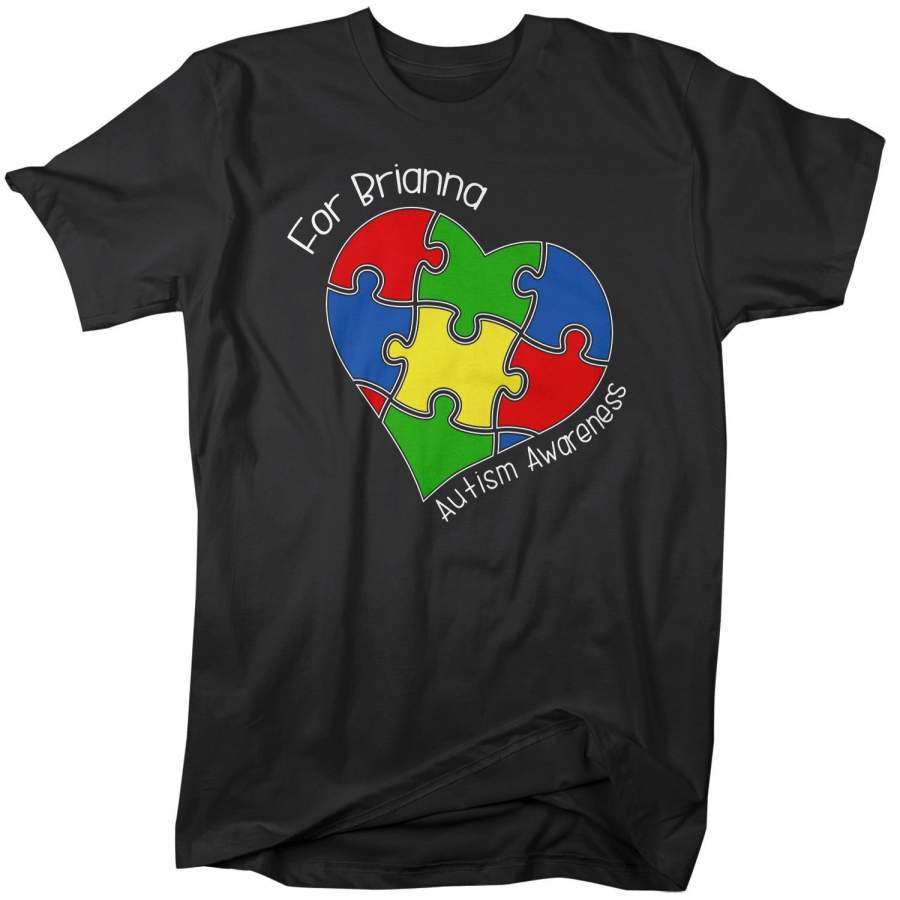 Men’s Personalized Autism T-Shirt Awareness Shirts Puzzle Heart Tee Custom Support Tee