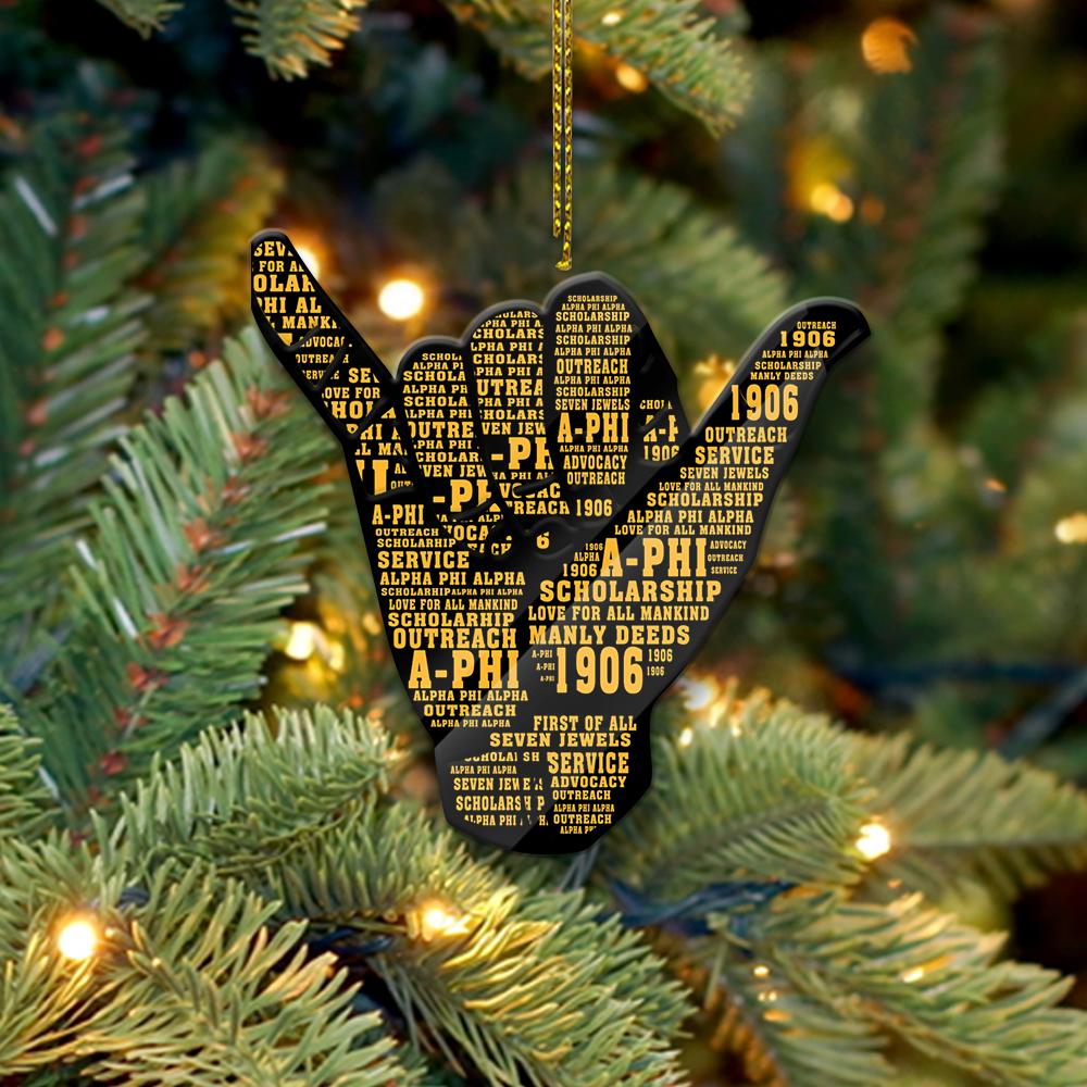 Wonderprint Ornament – Hand Sign Alpha Phi Alpha Motto Shape Acrylic Ornament Lt10