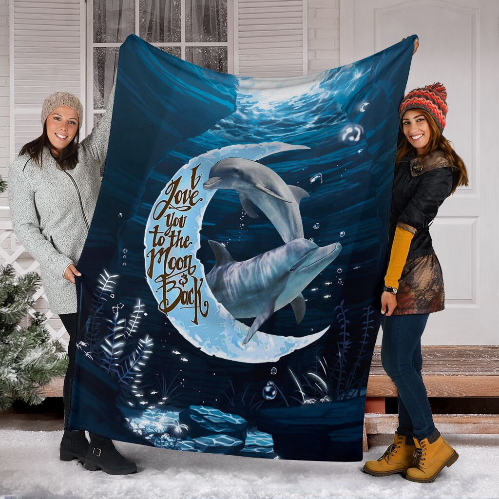 Dolphin To The Moon Back With Sea Personalized Custom Name Date Fleece Blanket Print 3D, Unisex, Kid, Adult