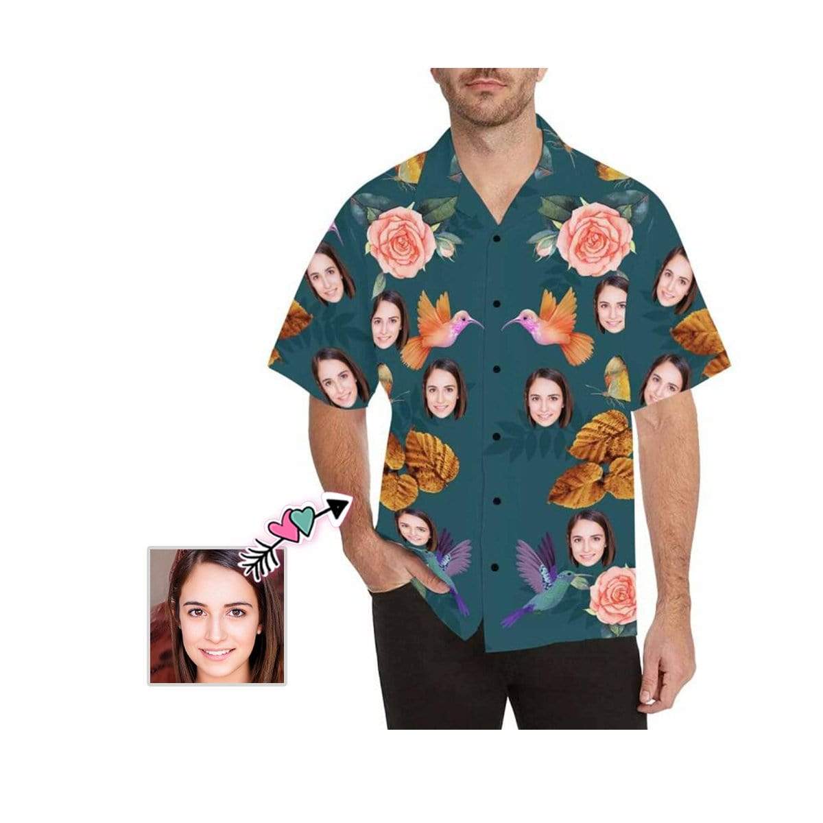 Custom Face Flower And Bird Men’S All Over Print Hawaiian Shirt