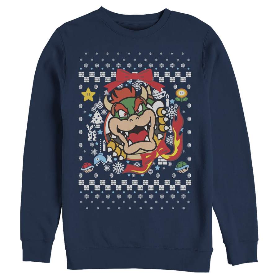 Nintendo Men’s Christmas Bowser Wreath  Sweatshirt