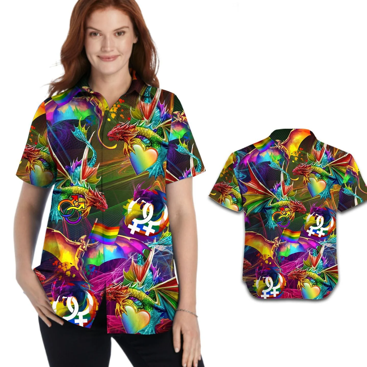 Lgbt Dragon Rainbow Women Hawaii Shirt For Community In Pride Month Ha89069