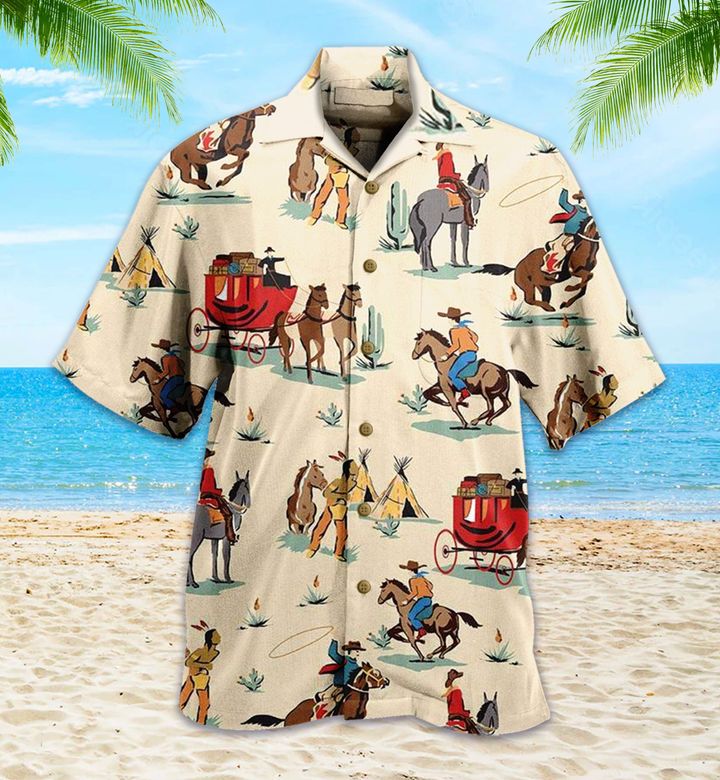 Cowboy And Cow Girl Beige Hawaii Shirt Ha55378