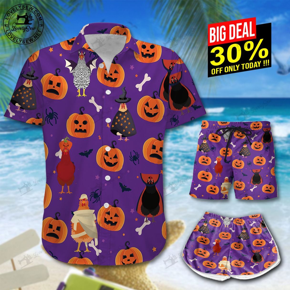 Halloween Chickens Hawaiian Shirt Shorts Ha16739