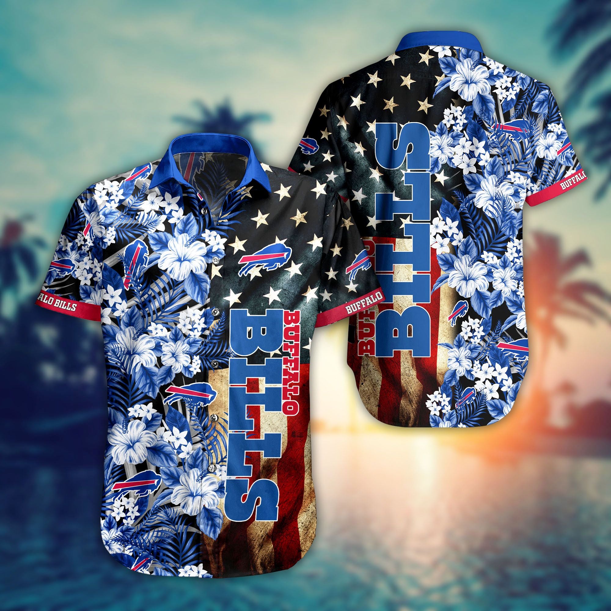 Unifinz Buffalo Bills Hawaiian Shirt Buffalo Bills American Flag Hawaii Shirt Buffalo Bills Aloha Shirt 2022