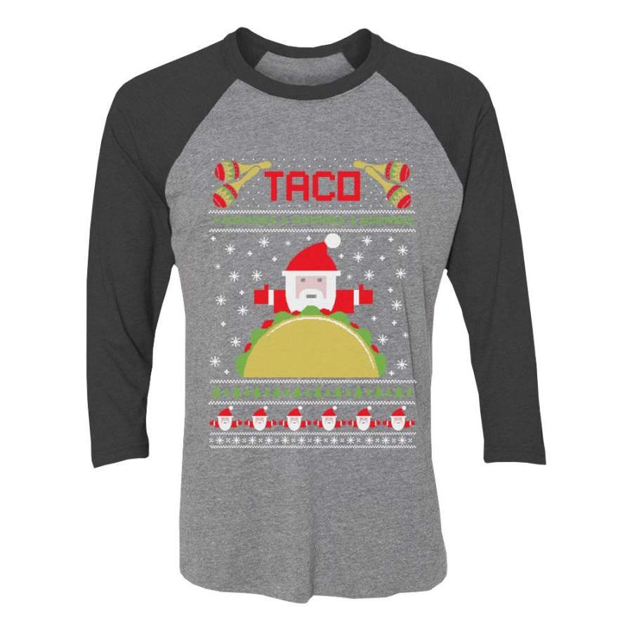 Taco Santa Ugly Christmas Funny 3/4 Women Sleeve Baseball Jersey Shirt