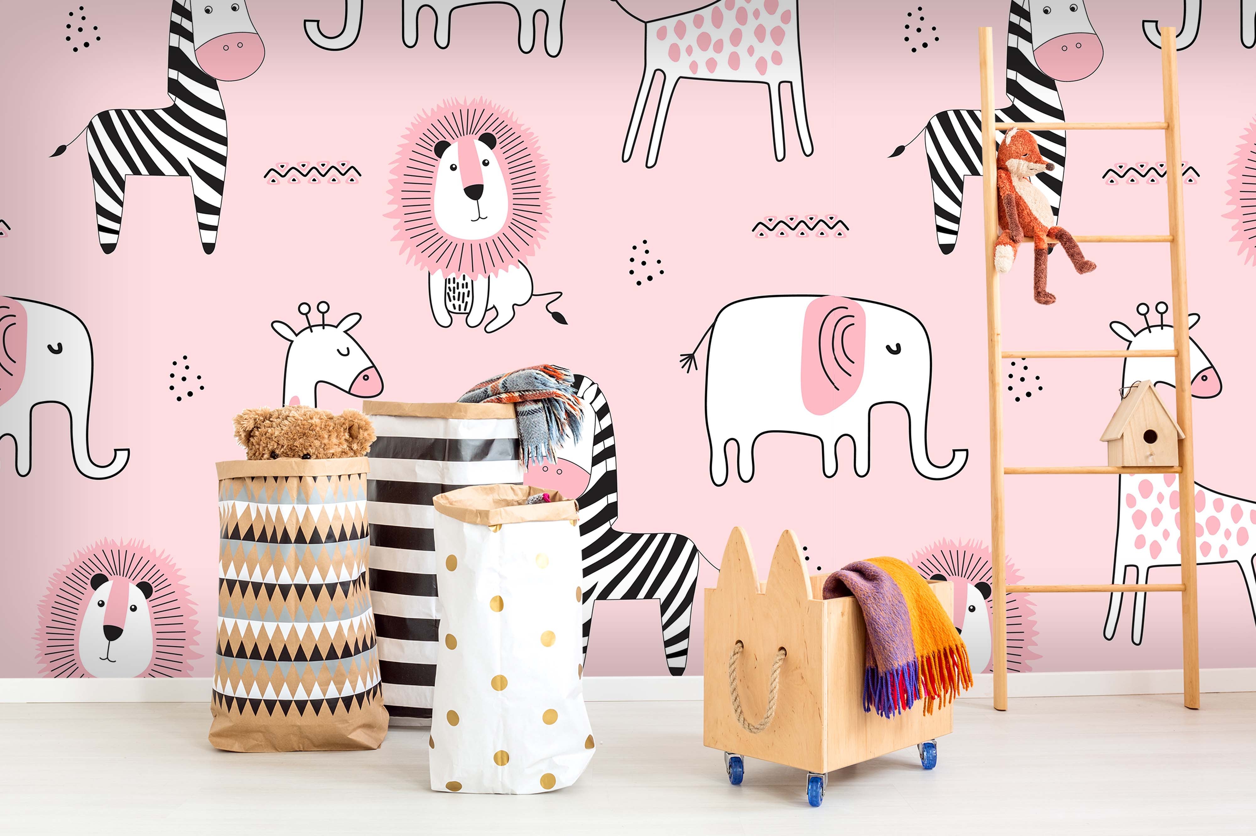 3D Cartoon Elephant Zebra Wall Mural Wallpaper 24