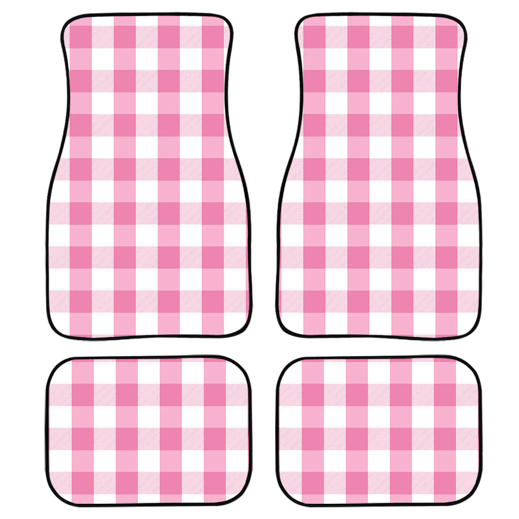 Pink And White Check Pattern Print Front And Back Car Floor Mats, Front Car Mat