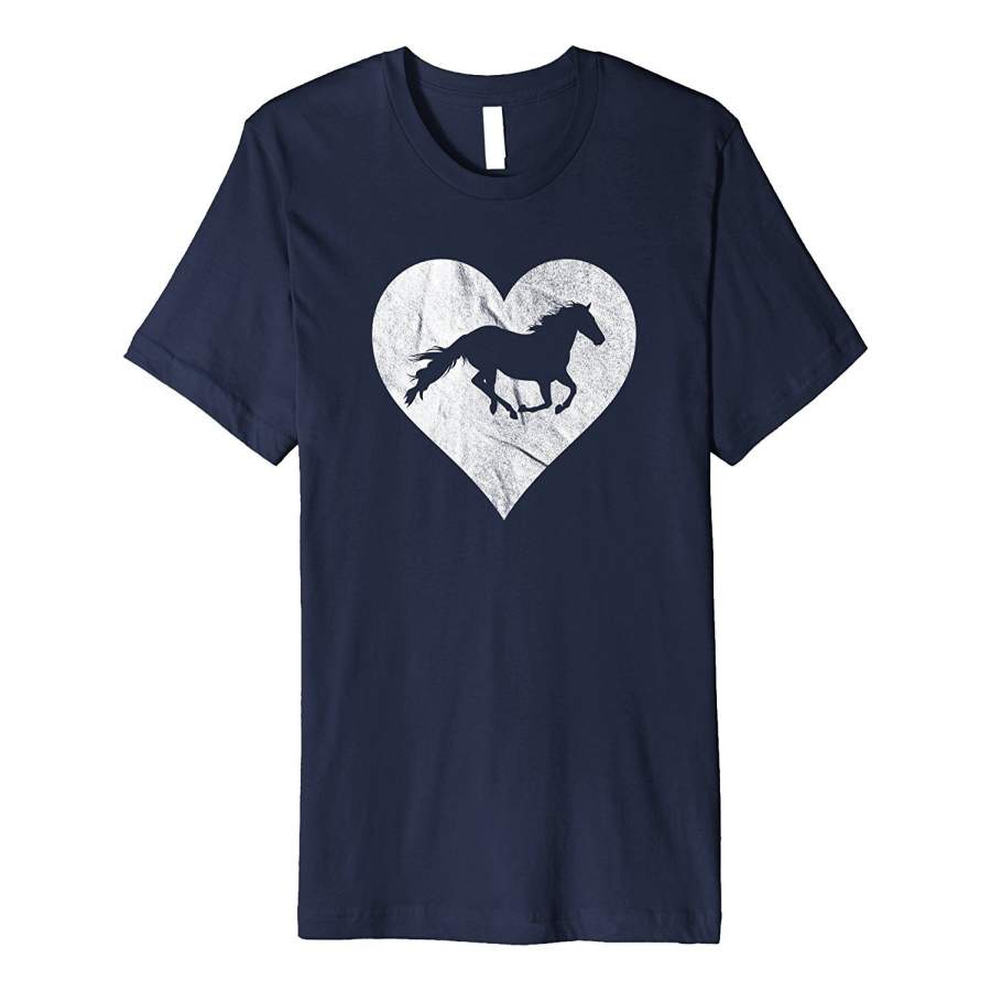 Vintage Love Horses Short Sleeve T-Shirt Premium Distressed Heart Tee