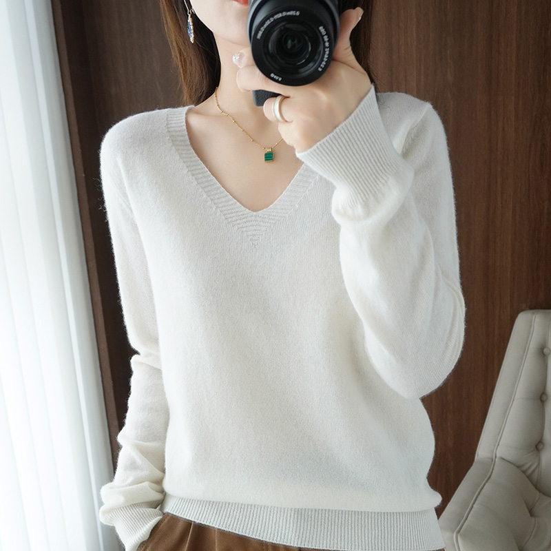 Spring and Autumn Cashmere Sweater Women’s Fashion Sexy Pullover V-neck Women’s Pullover Knitted Top Women’s Long Sleeve Cashmer alx