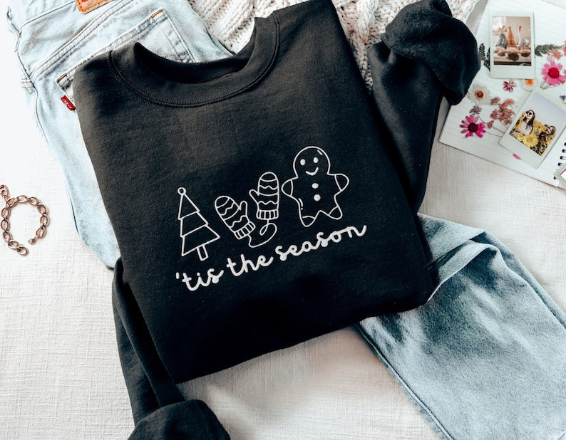 Tis The Season Embroidered Sweatshirt 2D Crewneck Sweatshirt All Over Print Sweatshirt For Women Sweatshirt For Men Sws5409