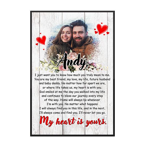 Custom Personalized photo name Valentine’s day wall prints poster gift ideas for room him boyfriend husband her girlfriend wife couple – My Heart Is Yours TY3012 – Personalizedwitch