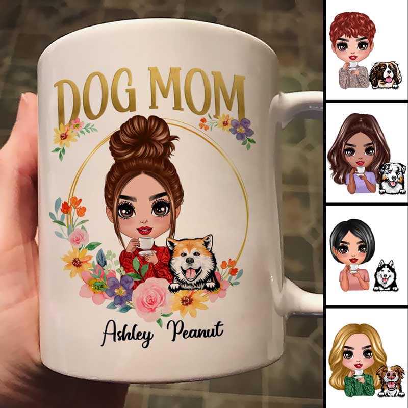 Dog Mom Floral Circle Gift Personalized Mug