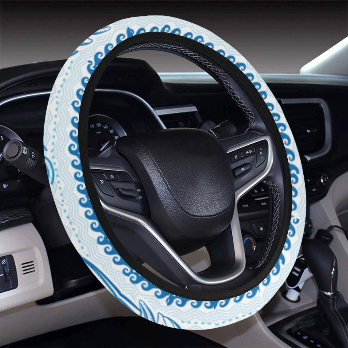 Dolphin Tribal Print Pattern Steering Wheel Cover With Elastic Edge