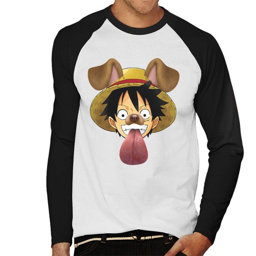 One Piece Monkey D Luffy Dog Snapchat Filter Men’s Baseball Long Sleeved T-Shirt