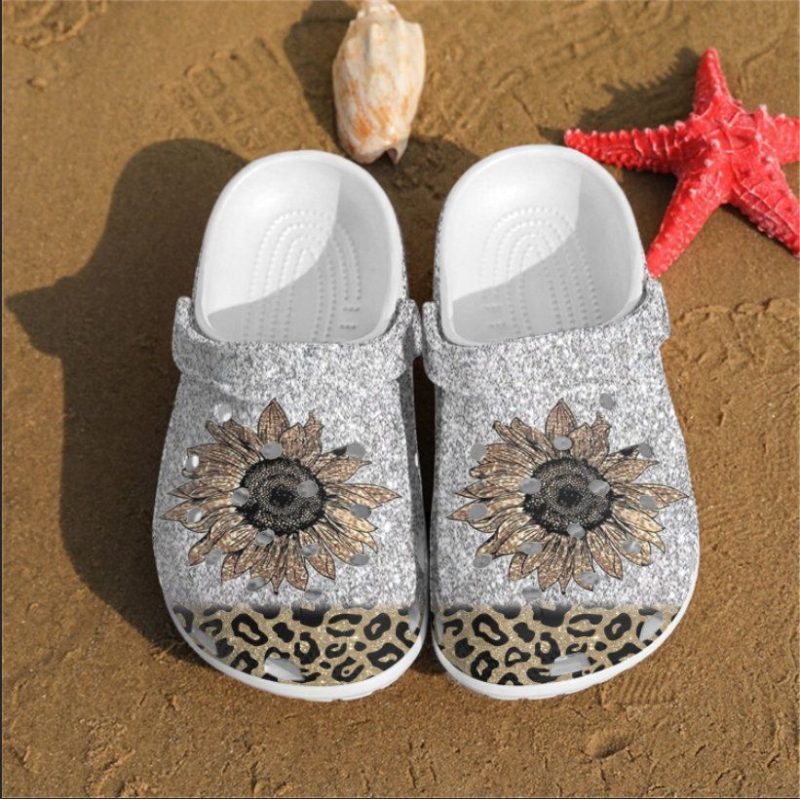 Cheetah Flower Bling Bling Rubber clog Shoes Comfy Footwear