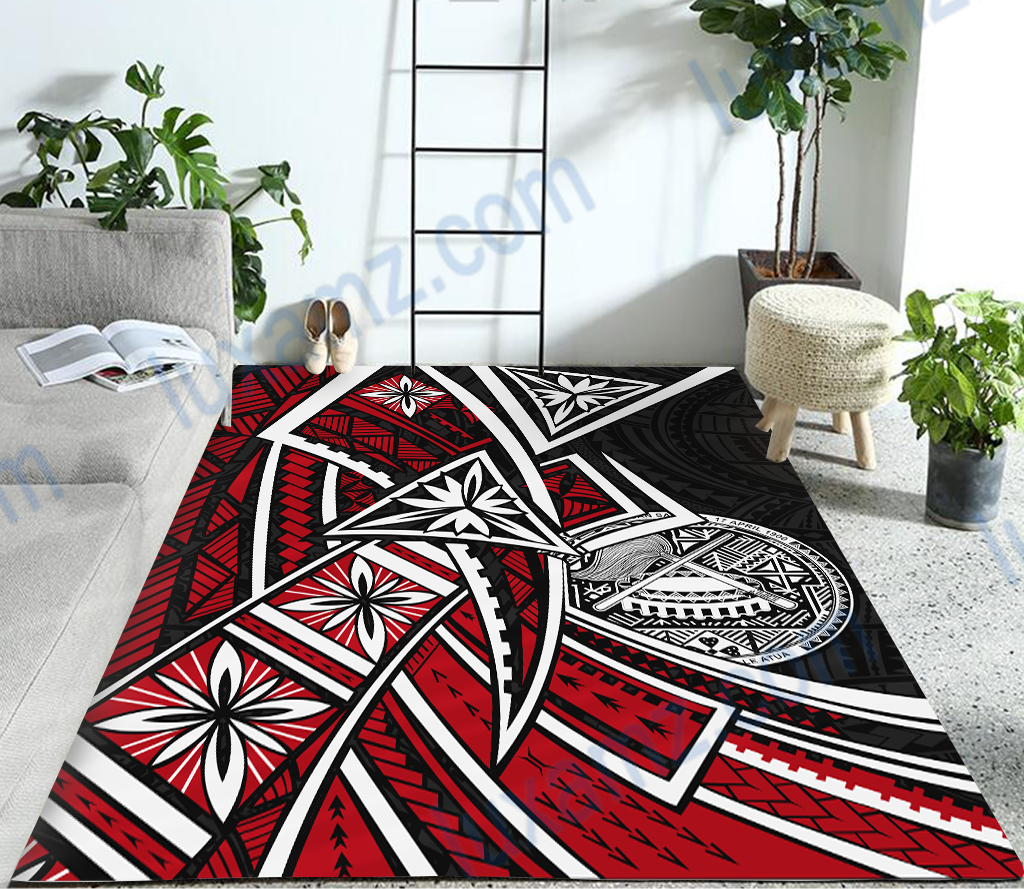 American Samoa Polynesian Area Rug Tribal Flower Special Pattern Red Color Rug