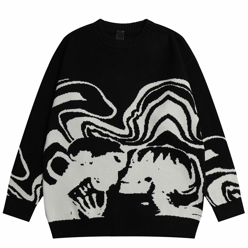 Autumn Gothic Skull Graphic Street Sweater Pullover Harajuku Knitwear Hip Hop Sweater Cotton Black and White Female Pullover y2k alx