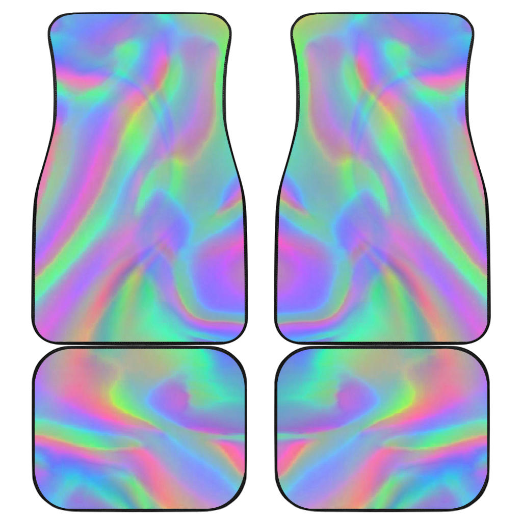 Psychedelic Holographic Trippy Print Front And Back Car Floor Mats, Front Car Mat