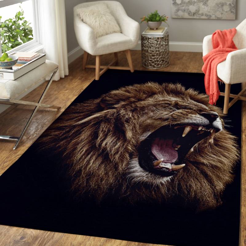 wild angry lion head  – Animals Wallpapers Area Rug Carpet