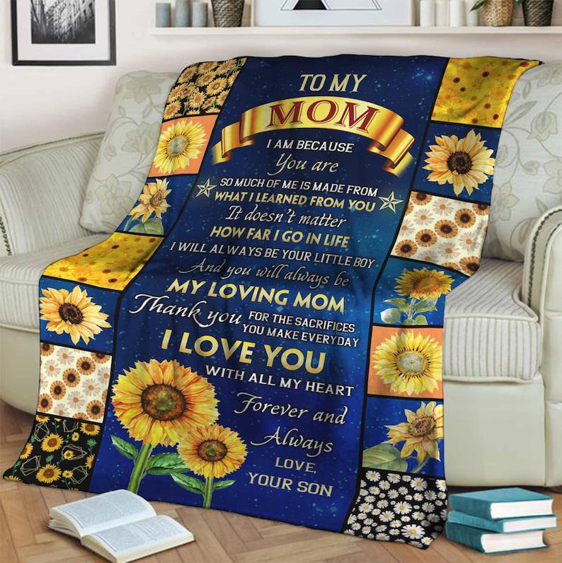 To My Mom I Am Because You Are Fleece Blanket Gift For Family Birthday Mom Mother Daughter Son Gift Home Decor Bedding Couch Sofa Soft And Comfy Cozy