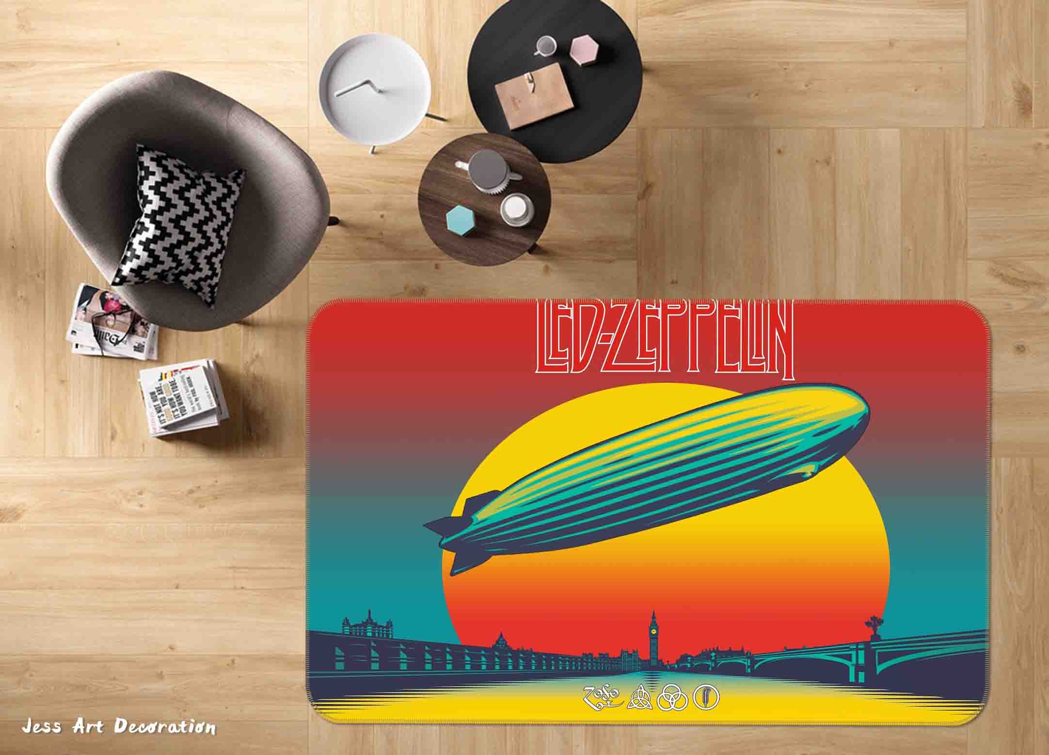 3D Led Zeppelin Band Black Non-Slip Rug Mat 34