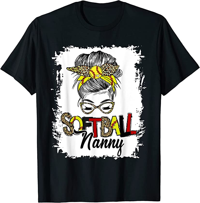 Softball Nanny Life With Leopard Messy Bun Mother’s Day T-Shirt