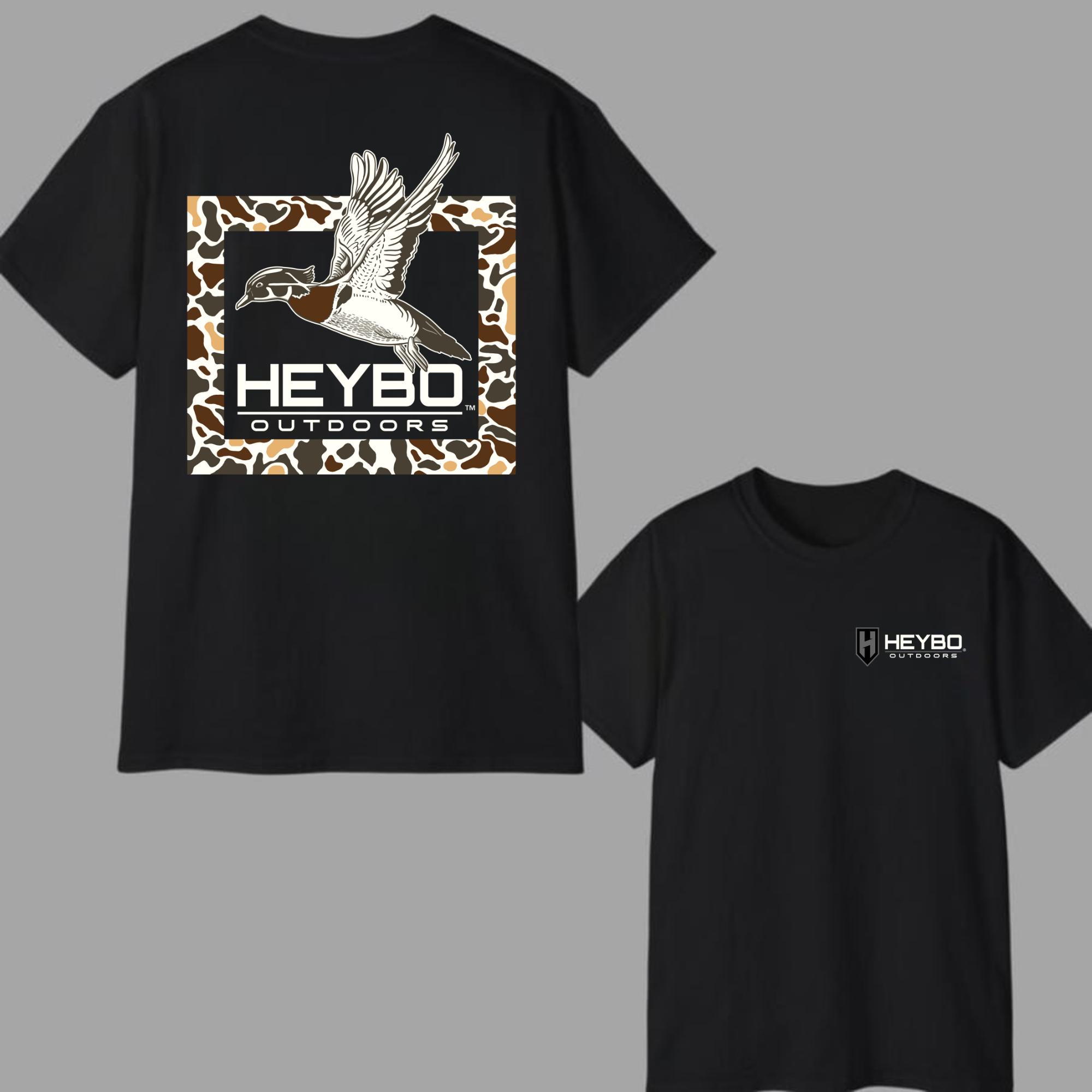 Heybo Outdoors T-Shirt Flying Duck & Camo Graphic Tee for Hunters, Rednecks & Country Boys Trendy Outdoor Fit on TikTok USA, Streetwear,Tiktokshop