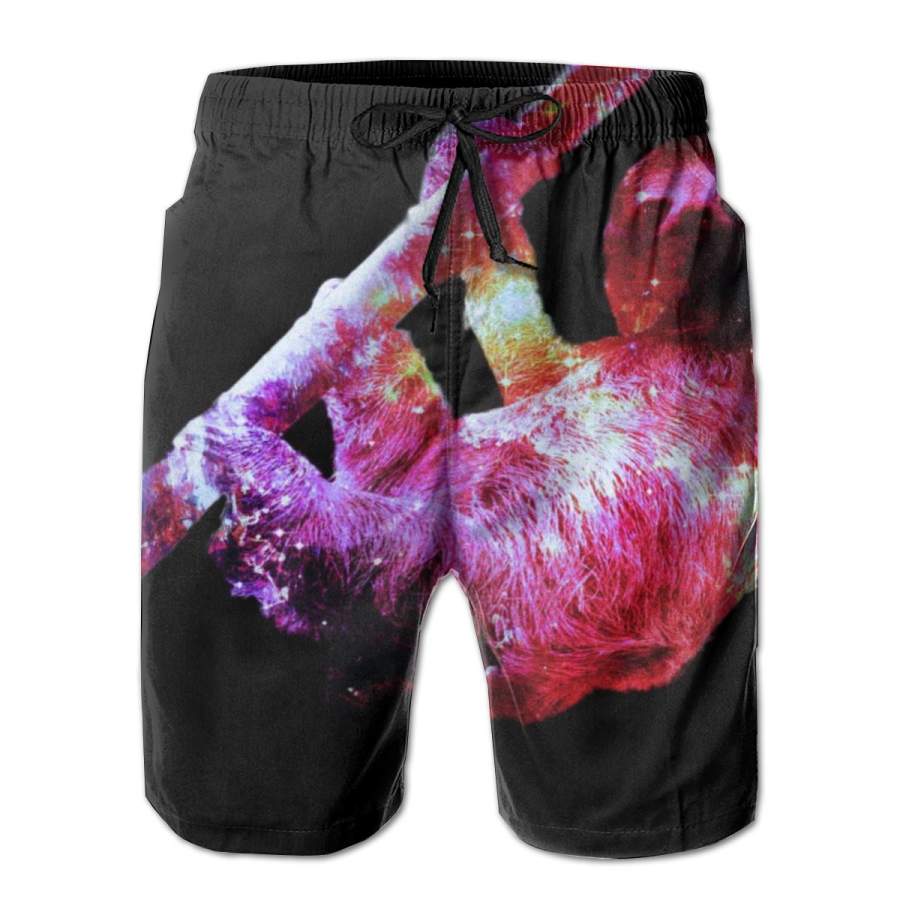 2 Pack Galaxy Sloth Nebula Horizontal Poster Men Swim Trunks Drawstring Elastic Waist Quick Dry Beach Shorts with Mesh Lining Swimwear Bathing Suits