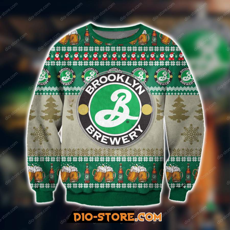 3D ALL OVER PRINT KNITTING PATTERN BROOKLYN BREWERY UGLY CHRISTMAS SWEATER