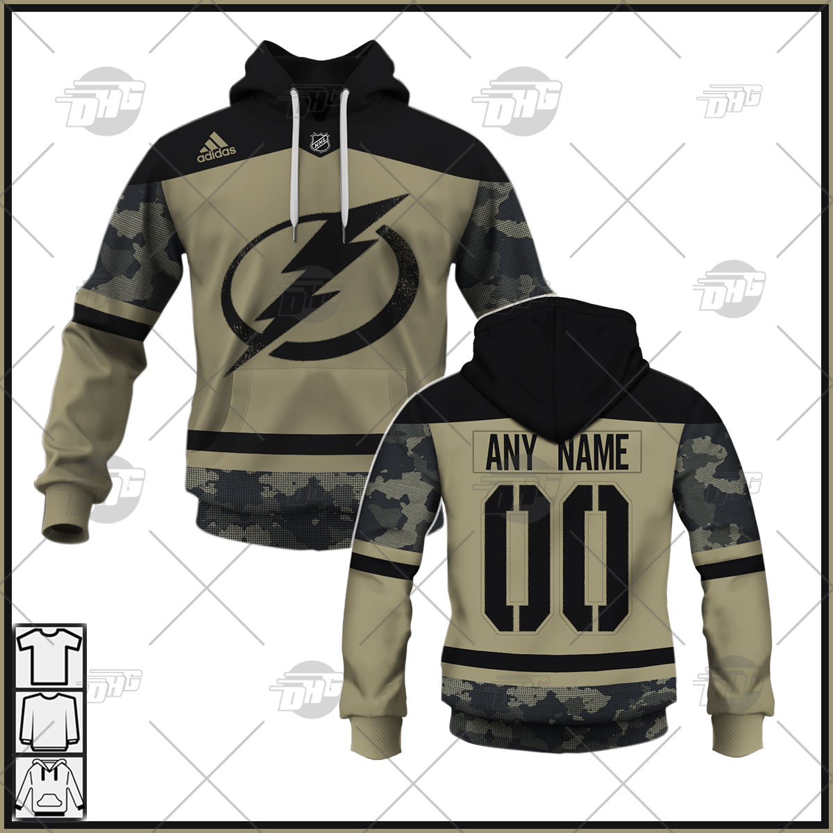 Personalized Tampa Bay Lightning Camo Military Appreciation Team Authentic Custom Practice Jersey Hoodie Personalize Hoodie