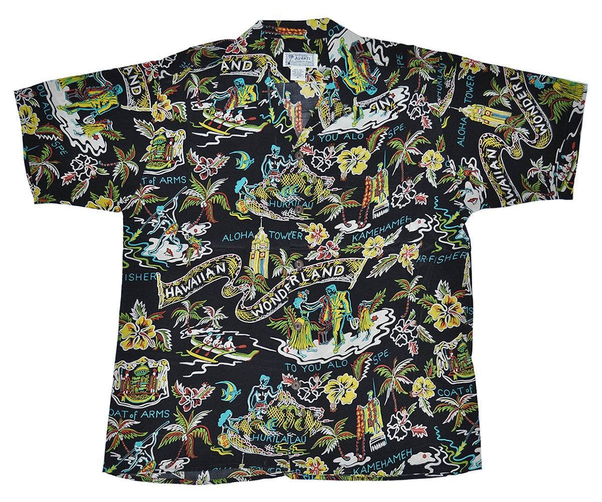 Hawaii Wonderland Black Retro Shirt Ha10857