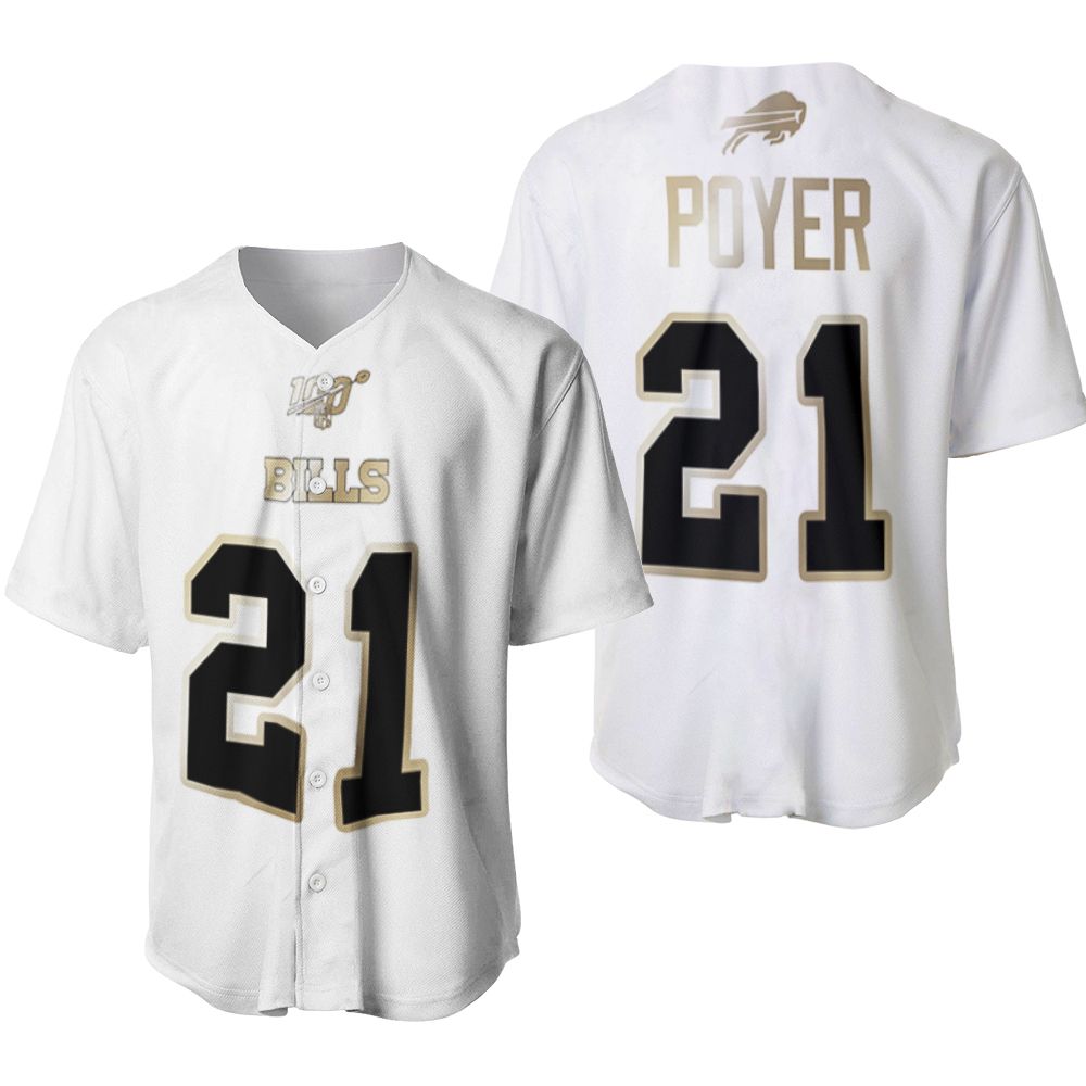 Buffalo Bills Jordan Poyer #21 NFL White 100th Season Golden Brandedition Jersey Style Gift For Bills Fans Baseball Jersey