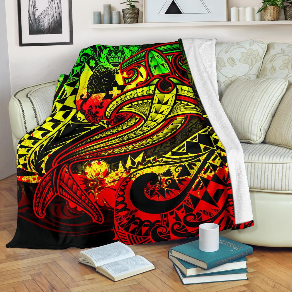 Tonga Premium Blanket  – Reggae Shark Polynesian Tattoo – BN18