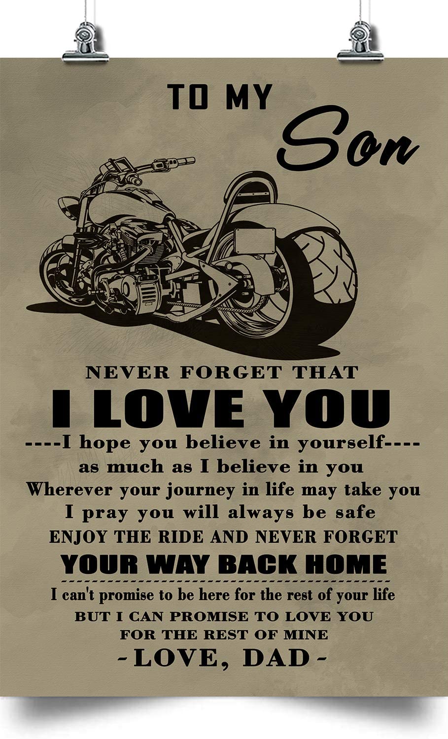 BIKER POSTER – DAD TO SON – YOUR WAY BACK HOME – Great gift for any occasion: Birthday, Anniversary, Christmas, New Years, Valentines Day, Graduation