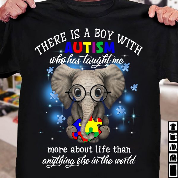 A Boy With Autism Elephant Unisex T-Shirt For Men Women Autism Awareness Shirts Clothing Gifts Ht