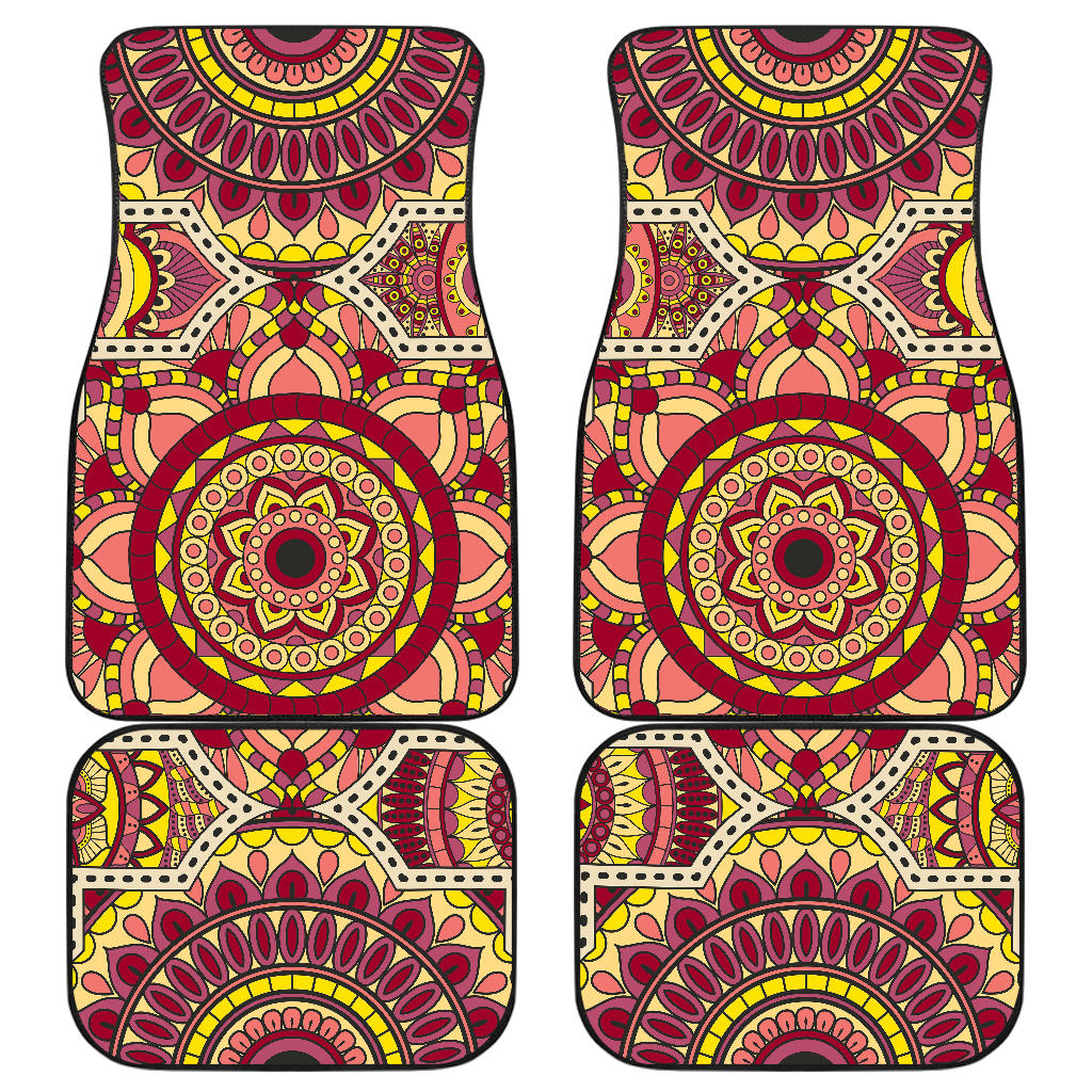 Sangria Mandala Bohemian Pattern Print Front And Back Car Floor Mats, Front Car Mat