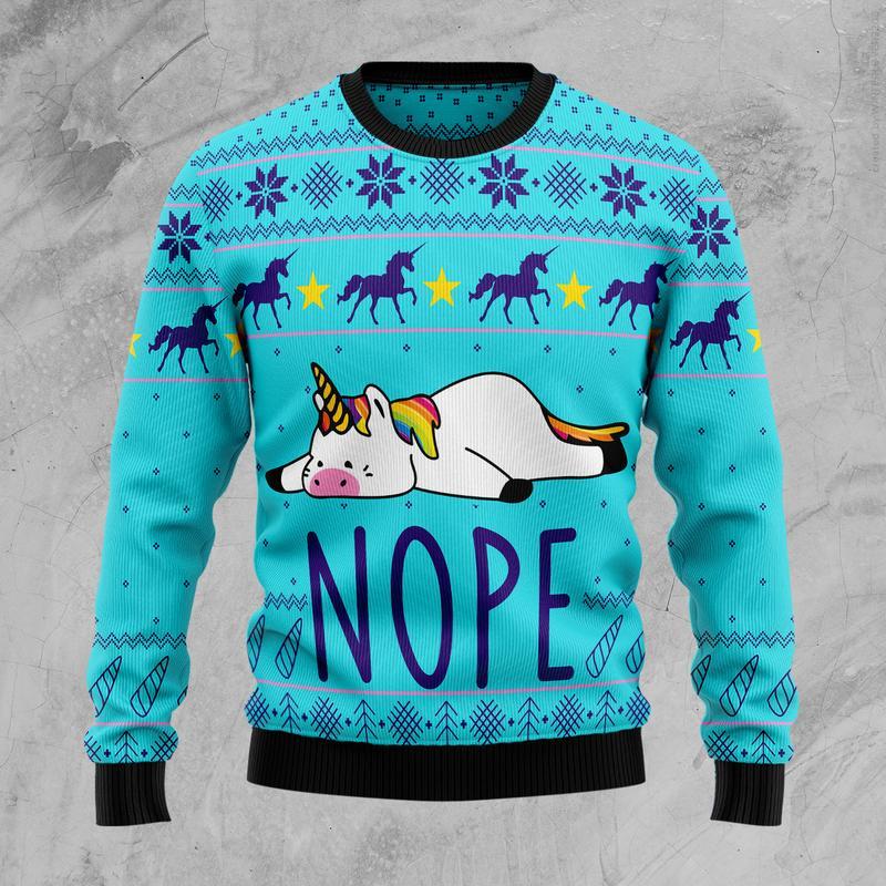 Unicorn Nope Ugly Christmas Sweater | For Men & Women | Adult | Us5674