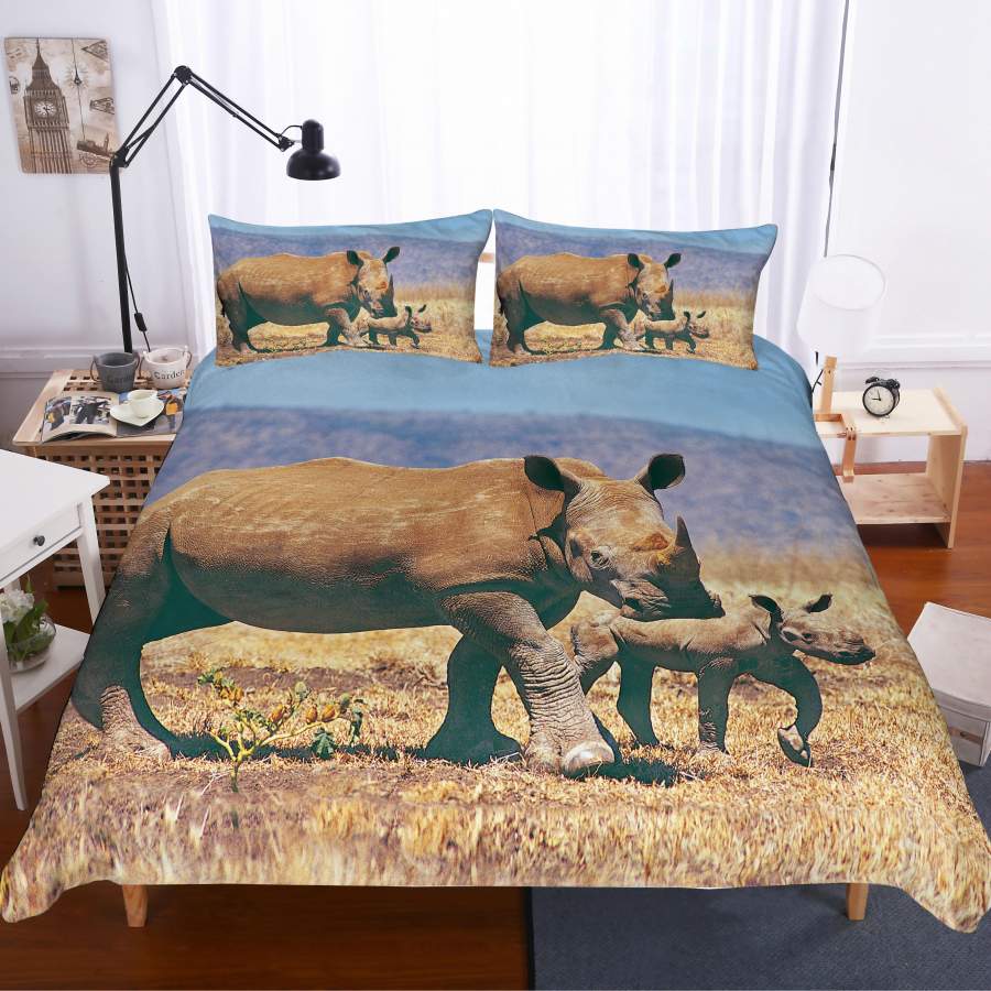 3D Prairie Animals Rhinoceros Quilt Cover Set Bedding Set Pillowcases 42